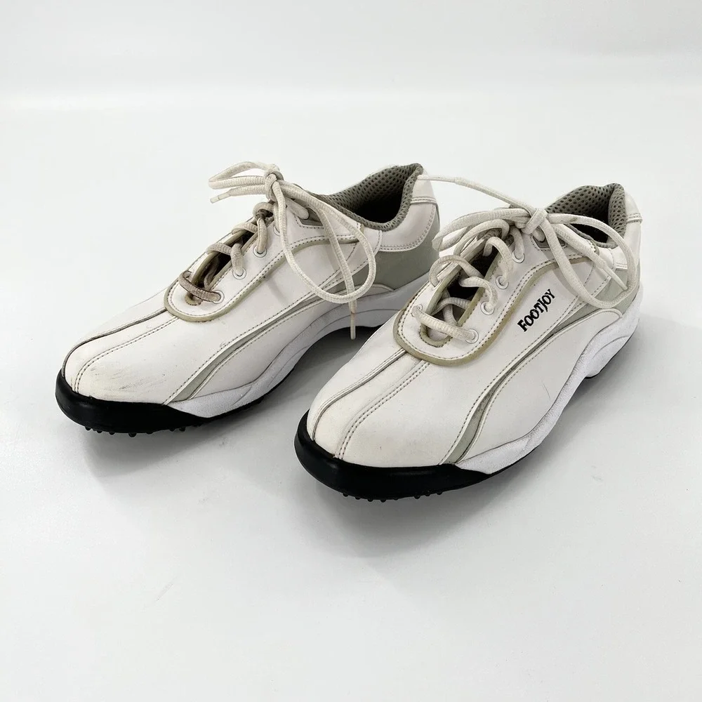 FootJoy GreenJoys Golf Shoes Womens 8.5 M Softspikes White Green Cleats Sneakers